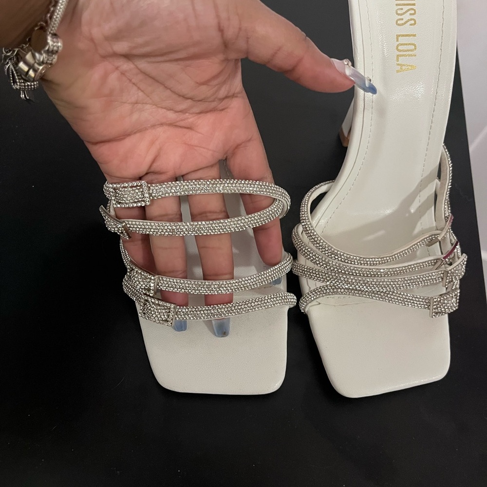 Miss Lola White Strappy Heels - Picture 2 of 4